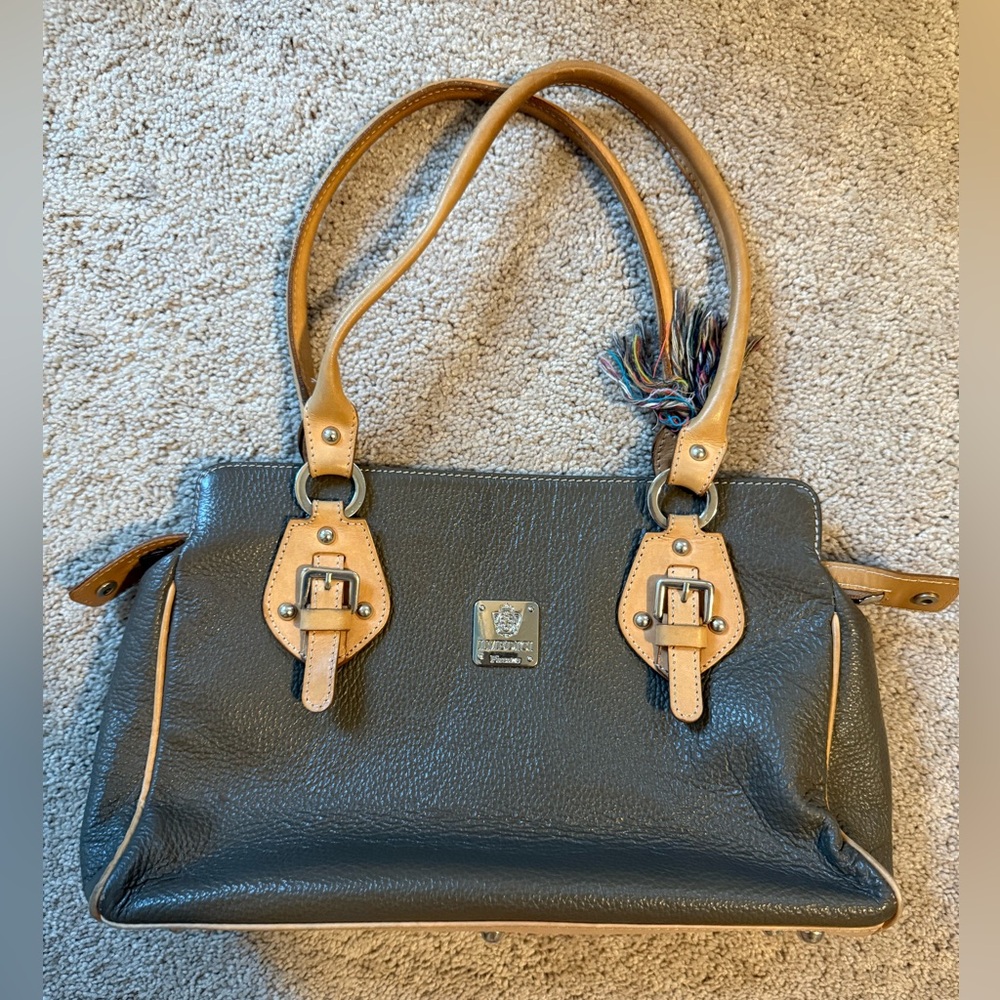 I Medici Stylish Gray and Tan Italian Leather Handbag